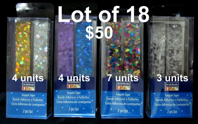 Sequin tape for crafts, glittery shiny tape, LOT of 18 packages in Hobbies & Crafts in Markham / York Region - Image 3