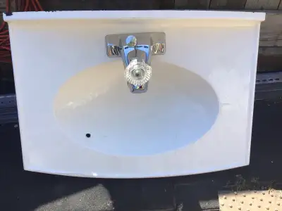 Man made marble single sink with faucet & draine 25" x 18", View more