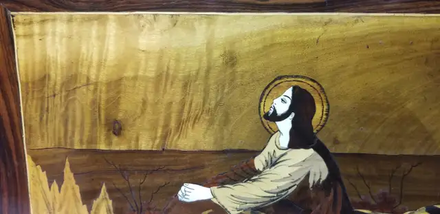 Wood inlays wall art Jesus Garden Gethsemane India vintage 15” L63234885295233123