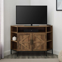 Rustic 2-Door Corner TV Stand with Wood Detail for TVs up to 55”