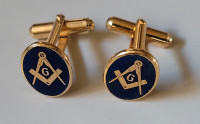 Vintage Masonic Blue and Gold Oval Cufflinks