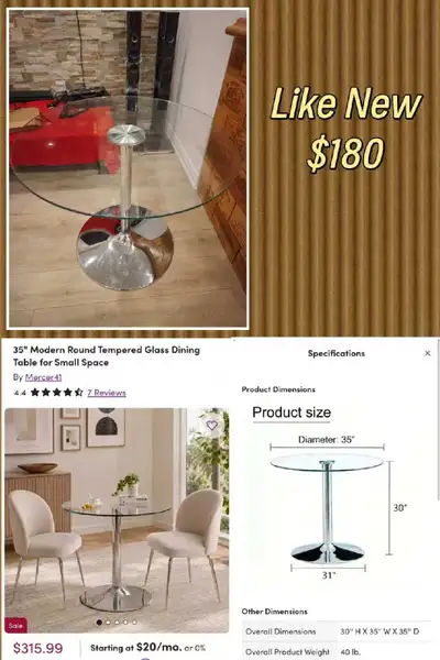 35" Modern Round Tempered Glass Dining Table, View more