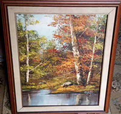Varga Vintage Original 'Autumn Woods by Riverbank' Oil Painting!, View more