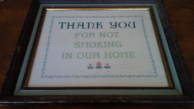 Embroidered/Framed Under Glass: Thank You For Not Smoking in Arts & Collectibles in Stratford