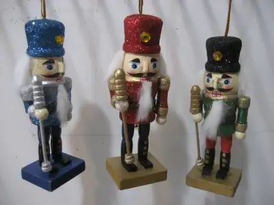 3 Nutcracker themed Christmas ornaments, View more