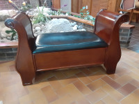 EC Solid wood bench with leather seat and built in storage