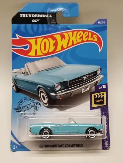 Hot Wheels '65 Ford Mustang Convertible, James Bond Thunderball 007 In fair condition. Package is un...
