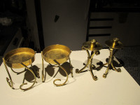 2 brass sets of pillar and stick candle holders.