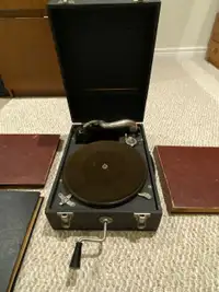 Antique gramophone British Goldring with album collection
