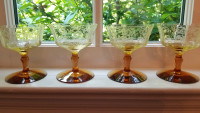 4 Antique Tiffin Mandarin Yellow  & Amber Glasses