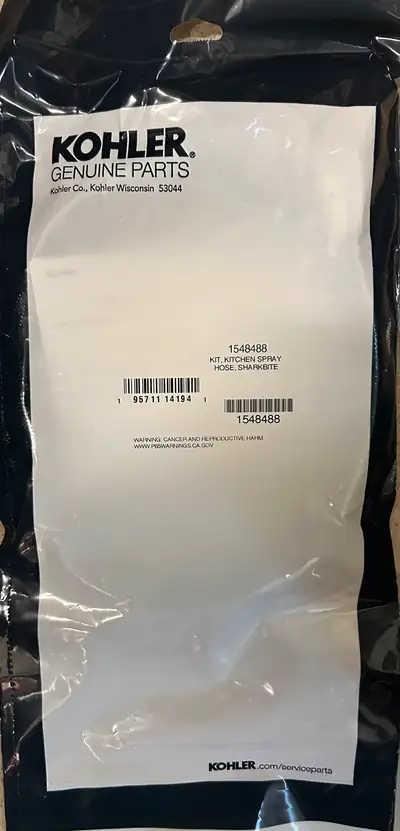 New Kohler kitchen spray hose. Sharkbite connection. Part number 1548488. Genuine Kohler part.