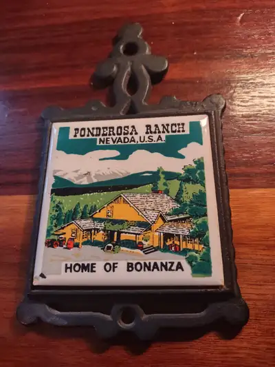 Ponderosa Ranch, Home of Bonanza, Collectible Metal and Tile Trivet. Excellent Condition. 6 1/2 inch...