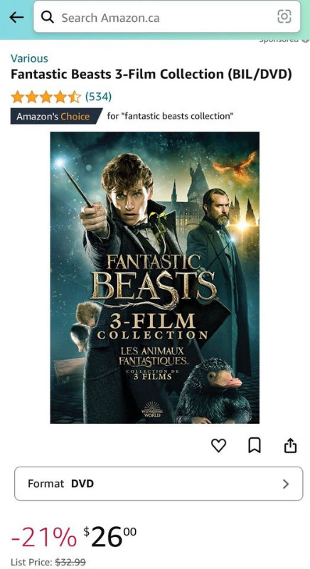 Fantastic Beasts 3-Film Collection (BIL/DVD) brand new and seale in CDs, DVDs & Blu-ray in Markham / York Region - Image 2