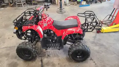 125cc Atv Has reverse and electric start. Has remote control for the parents to shut down. Send mess...