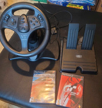 Playstation 2 Steering Wheel &amp; Pedals With 2 Games