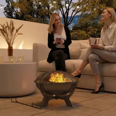 Outdoor Round Fire Pit with Lid, Wood Burning Firepit, View more