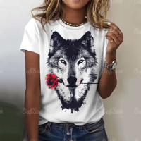 Wolf Print Women T-Shirts Summer Fashion Animal Gothic T-Shirt