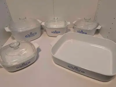 Vintage 1960s Corning Ware Blue Cornflower 5-Piece Casserole & R, View more
