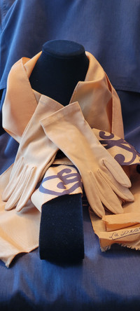 Vintage La Dear signed silk scarf and gloves