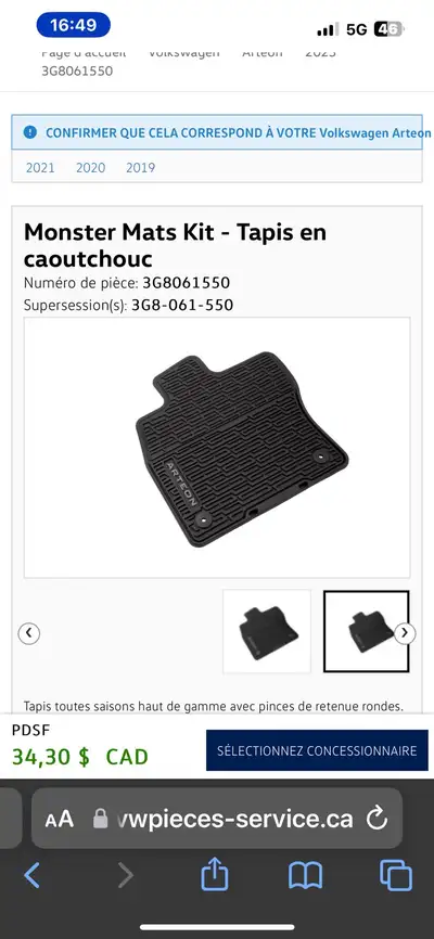 OEM VW Winter VW Arteon Monster Mats Kit set of 4.
