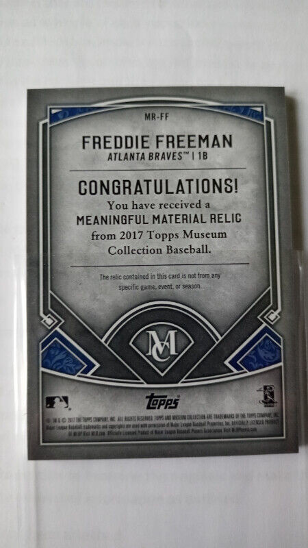 2017 TOPPS MUSEUM MEANINGFUL RELIC #MR-FF FREDDIE FREEMAN 40/50 in Arts & Collectibles in St. Catharines - Image 3