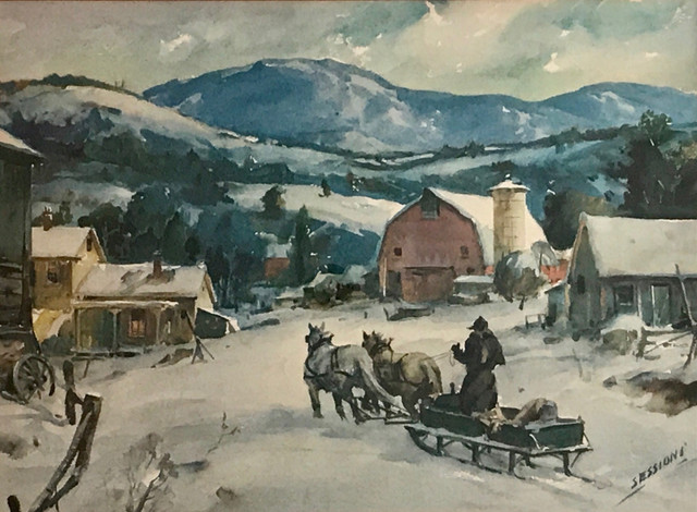 "Vermont Farm" James Milton Sessions, Large Watercolour in Arts & Collectibles in Ottawa