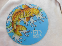 DON ED HARDY Gold KOI FISH Glass Clock