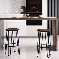 Backless Barstools with Hairpin Legs and Wooden Seat (set of 2) 