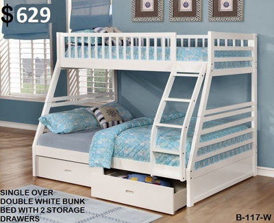 NEW SINGLE OVER DOUBLE BUNKS WITH DRAWERS ONLY $629, View more