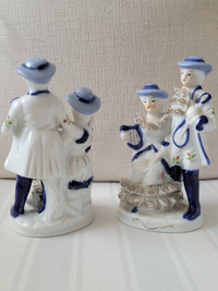 Vintage Blue & White Colonial Women & Men Porcelain figurines