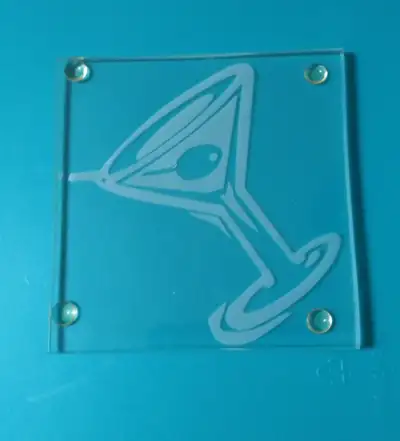 Clear Glass Coaster, Etched Martini Glass, Set of 4, View more