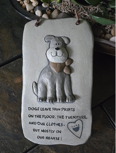 DOG PAW PRINTS PLAQUE 3-DIMENSIONAL,WITH LEATHER HANGER, View more