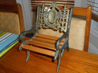 Cast Iron Mini Chair, Wooden Slats; Outdoor Decor; 30x20x22 cm