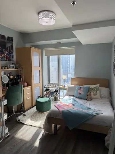 Private 150 sqft room with private shower. Part of a 6 room complex with shared full kitchen and sha...