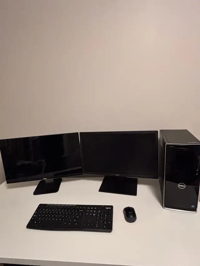 Two Dell Monitors + Dell Inspiron 3670 Tower + All accessories