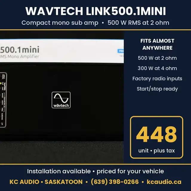 Wavtech link500.1mini Compact Mono Sub Amp - 500W RMS