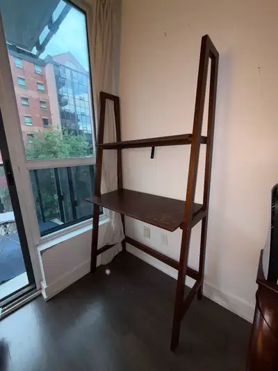 Moving Out Sale - Dark Wood Ladder Shelf Desk, View more