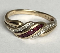 Yellow Gold Ruby And Diamond Twist Ring‘- 9ct -size 6.25This ri