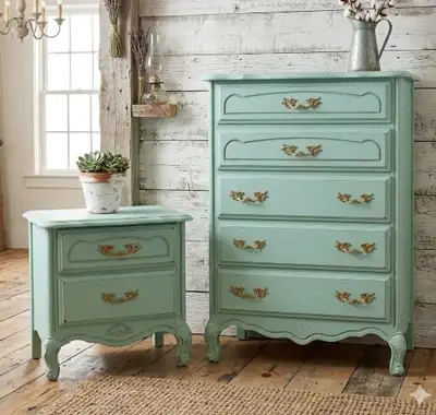 Refinished Sage Green French Provincial Dresser & Nightstand (1), View more
