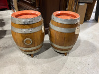 Vintage old wooden keg barrel end tables 