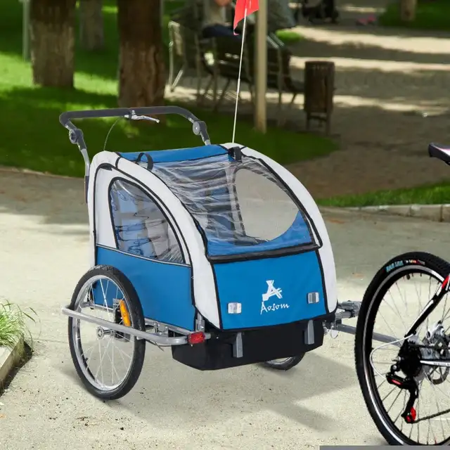  2-in-1 Double Baby Bike Trailer Child Bike Stroller Foldable Jo in Kids in Markham / York Region - Image 4