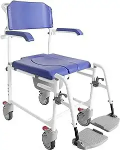 KMINA PRO – Chaise percée de douche avec roues et repos-pieds (version 2.0 freins améliorés), fauteu...