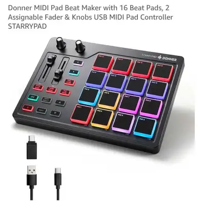 Donner MIDI Pad Beat Maker with 16 Beat Pads, 2 Assignable Fader, View more