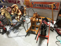 ASSORTED ROCKING AND BOUNCING TOY HORSES AND CHILD SIZED CARTS