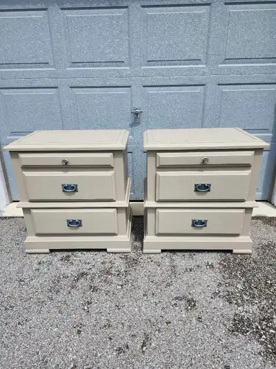 ***Pair of Refinished Wooden Three Drawer Nightstands***, View more