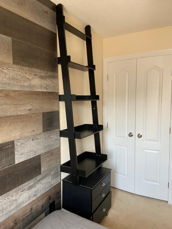 Black Floating Shelf /Ladder and Night Table Bookcases & Shelving