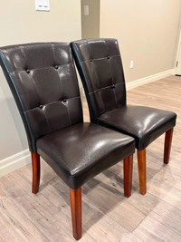 Set of 2: Dark Brown Leather Dining Chairs