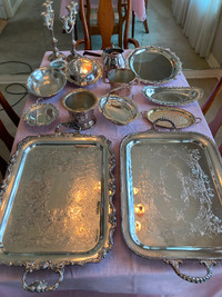 Silver plate serving trays and serving dishes
