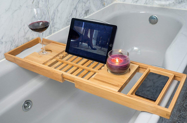 Bathtub Caddy, Bamboo Tub Tray with Book/Tablet Holder in Home Décor & Accents in Kingston - Image 2