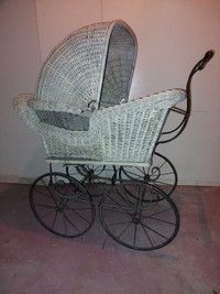 Antique wicker doll carriage